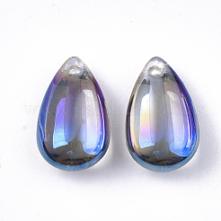 電気メッキガラスチャーム  ティアドロップ  ブルー  14x8x5mm  穴：1.2mm&nbsp;EGLA-T014-03B