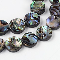 天然アワビシェル/パウアシェルビーズ連売り  フラットラウンド  カラフル  10x3mm  穴：0.5mm  約40個/連  16インチ&nbsp;SSHEL-G003-5-10x3mm
