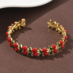 真鍮エナメルカフブレスレット  ゴールドカラー  チェリー  内径：2-1/4x2インチ（5.7x5.1cm）&nbsp;BJEW-L703-02A-G