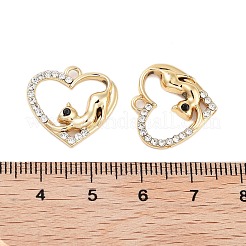 UVメッキ合金ラインストーンペンダント  猫  ハートチャーム  ライトゴールド  17.5x18.5x3.5mm  穴：1.8mm&nbsp;ALRI-N058-11KCG
