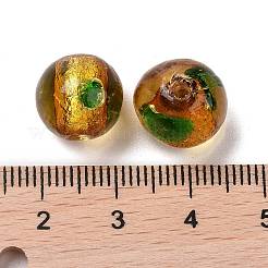 手作り銀箔ガラスベネチアンビーズ  ラウンド  ゴールデンロッド  12mm  穴：1.6mm&nbsp;LAMP-A001-H01-12mm