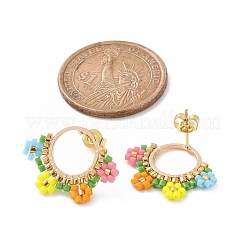 Glass Seed Braided Flower Dangle Stud Earrings&nbsp;EJEW-MZ00024