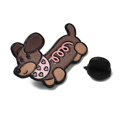 ダックスフンドのエナメルピン  バックパックや衣類用の黒色合金製ラペルピンバック  ブラック  ブラウン  36x25.5mm&nbsp;JEWB-D310-03EB-02
