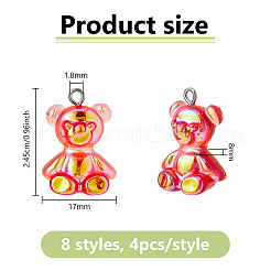 32本8色透明レジンペンダント  プラチナメッキの鉄製ループが付いた虹色のクマのチャーム  ミックスカラー  24.5~25.5x17~18x8~8.5mm  穴：1.8mm  4個/カラー&nbsp;RESI-DC0001-47