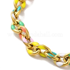 304 Stainless Steel Enamel Colorful Oval Cross Chain Bracelets for Women&nbsp;BJEW-B079-02G