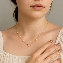 4Pcs 2 Colors Alloy & Resin Pink Heart Pendant Necklaces with Imitation Pearl&nbsp;NJEW-HY0001-12
