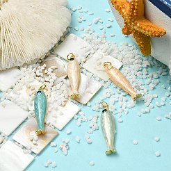 4個4色真鍮ペンダント  魚  エナメル  18KGP本金メッキ  カドミウムフリー＆鉛フリー  ラックめっき  長持ちメッキ  丸カン付き  ミックスカラー  34x8x4.5mm  穴：3.2mm  1pc /カラー&nbsp;KK-CJ0005-65