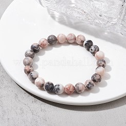 Natural Pink Zebra Jasper Round Beaded Stretch Bracelets&nbsp;BJEW-JB09832