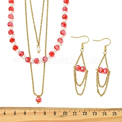 Rondelle 304 Stainless Steel & Glass Beaded Layered Necklace and Earring Set Set for Women&nbsp;SJEW-JS01384