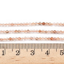 天然石ルチルクォーツビーズ連売り  ラウンド  多面カット  2mm  穴：0.5mm  約217個/連  15.43インチ（39.2cm）&nbsp;G-L622-C06-2mm