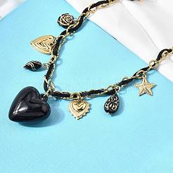 304 Stainless Steel & Acrylic Black Heart Pendant Bib Necklaces for Women&nbsp;NJEW-A063-04G