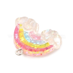 透明樹脂ペンダント  キラキラの虹のチャーム  プラチナトーンの鉄ループ付き  カラフル  21x26x6mm  穴：2mm&nbsp;CRES-B012-01