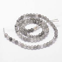 天然クラウドクォーツビーズ連売り  多面カット  ラウンド  グレー  4mm  穴：1mm  約96個/連  14.9インチ〜15.1インチ&nbsp;G-G736-21-4mm