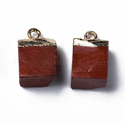 天然石レッドジャスパーペンダント  ゴールデン真鍮パーツ  ラックめっき  キューブ  18~21x9~12x9~13mm  穴：1.6mm&nbsp;G-Q998-035D