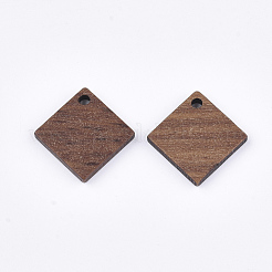 ウォールナットウッドペンダント  菱形  サドルブラウン  17x17x2.5~3mm  穴：1.6mm  辺の長さ：13mm&nbsp;WOOD-S054-38