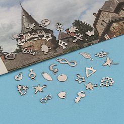 変色しにくい304ステンレススチールチャームミックスシェイプペンダント  ステンレス鋼色  7~13x6~12x1mm  穴：1~3x5mm&nbsp;STAS-J014-M