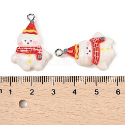 クリスマステーマの不透明樹脂ペンダント  プラチナ鉄ループ付き  雪だるま  27.5x18x7.5mm  穴：2mm&nbsp;RESI-S08-03F