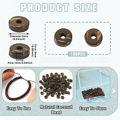天然ココナッツビーズ100個  染色されていない  フラットラウンド  ココナッツブラウン  6x2mm  穴：1mm&nbsp;BSHE-TA0001-15