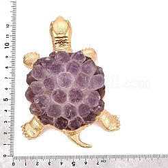 天然アメジストのクラスターと亜鉛合金製の亀の置物  装飾品 ホーム オフィス デスクトップ装飾  ゴールドカラー  111~116x83~84x44~52mm&nbsp;G-Q615-01B