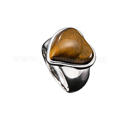 304 Stainless Steel with Natural Tiger Eye Finger Rings for Men&nbsp;FS-WG9BB25-09