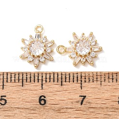 真鍮製マイクロパヴェキュービックジルコニアペンダント  花のチャーム  長持ちメッキ  18KGP本金メッキ  12x9x3mm  穴：1.3mm&nbsp;KK-A295-05G