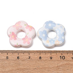 印刷された不透明なアクリルビーズ  花  ミックスカラー  26.5x27x6.5mm  穴：2.5mm&nbsp;AC-CBAE647-04