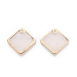 電気メッキ天然カピス貝ペンダント  菱形スライスチャーム  ライトゴールド  24.5~25.5x25~26x1~2mm  穴：1.8~2mm&nbsp;SHEL-T012-08-01