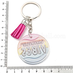 Acrylic Flat Round with Suede Tassel Pendant Keychain&nbsp;KEYC-G060-01D