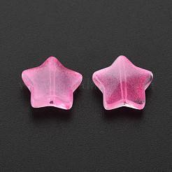 ツートン透明スプレー塗装ガラスビーズ  スター  ショッキングピンク  12.5x13x5mm  穴：1mm&nbsp;GLAA-T022-25-C06