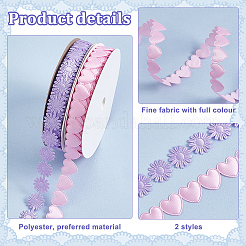 2ロール 2スタイル ハート＆フラワー ポリエステル レースリボン  ピンク  5/8~3/4インチ（16~18mm）  1ロール/スタイル&nbsp;OCOR-PH0004-66B