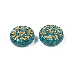メッキアクリルビーズ  ライン入り  フラットラウンド  ダークターコイズ  14x5mm  穴：1.2mm  約690個/500g&nbsp;PACR-N008-023