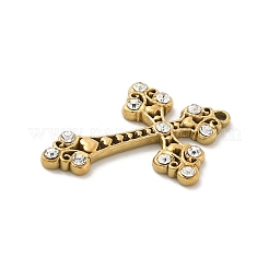 304ステンレススチールラインストーンペンダント  クロス  ゴールドカラー  28x20x2.5mm  穴：1.4mm&nbsp;STAS-I322-35G-02