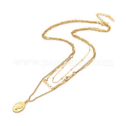イオンプレーティング(IP) 304 ステンレス 3層ネックレス  famale & word france 女性用ペンダントネックレス  ゴールドカラー  16.34インチ（41.5cm）&nbsp;NJEW-P229-09G