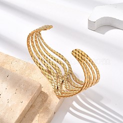 304ステンレススチール製カフバングル  女性用マルチ連バングル  波  ゴールドカラー  内径：2-1/2x2インチ（6.2x5.1cm）&nbsp;BJEW-B108-12G