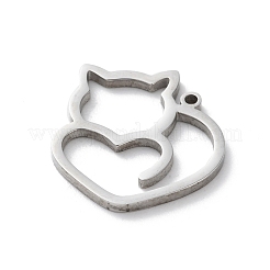 変色防止304ステンレススチールペンダント  レーザー切断  猫のチャーム  ステンレス鋼色  19x17.5x1.5mm  穴：1.2mm&nbsp;STAS-S149-01P