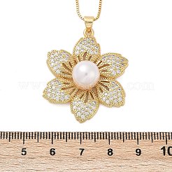 真鍮マイクロパヴェキュービックジルコニアとプラスチックビーズのネックレス  花  18KGP本金メッキ  17.48インチ（44.4cm）&nbsp;NJEW-Q041-07G