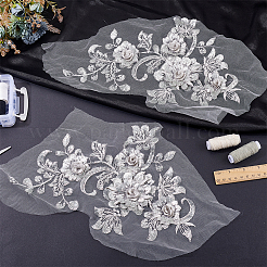ポリエステルレース刺繍縫製繊維2個  DIYアクセサリー  花  ゲインボロ  340x220x1~8.5mm&nbsp;DIY-HY0001-45A