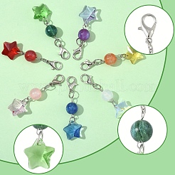 7Pcs 7 Colors Glass Star Round Pendant Decoration&nbsp;HJEW-YW00103