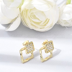 真鍮製マイクロパヴェキュービックジルコニアスタッドピアス  ゴールドカラー  菱形  19.5x14mm&nbsp;KK-CBA5B62-03A-G
