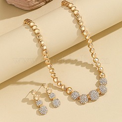 Brass Crystal Rhinestone Flat Round Link Chain Necklaces & Stud Dangle Earrings Sets for Women&nbsp;FS-WG8EC1E-01