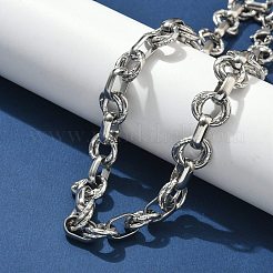 304ステンレススチールのテクスチャ加工ダブルリングリンクチェーンネックレス  変色しない  ステンレス鋼色  17.72インチ（45cm）&nbsp;NJEW-S453-02P-C
