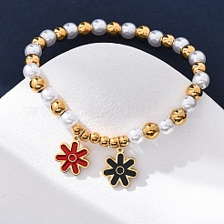 201 Stainless Steel Round Beaded Stretch Bracelets&nbsp;BJEW-C090-03G-F