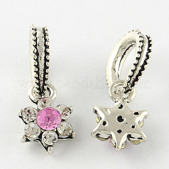 Flower Antique Silver Tone Alloy Rhinestone European Dangle Charms&nbsp;MPDL-S034-M