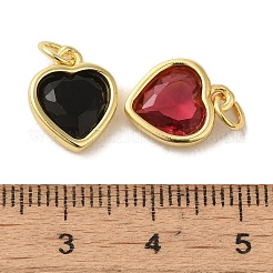 ハート真鍮ガラスチャーム  18KGP本金メッキ  丸カン付き  ミックスカラー  13x10x4.5mm  穴：3mm&nbsp;KK-R162-065G