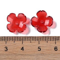 ベーキングペイントガラスビーズキャップ  4  - 花びらの花  レッド  12x12x4.5mm  穴：1.4mm&nbsp;GLAA-S202-04A