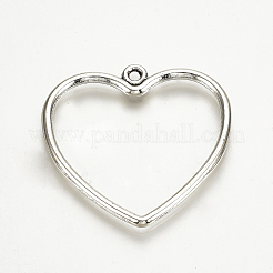 合金のチベット風チャーム  ハート  カドミウムフリー＆鉛フリー  アンティークシルバー  28.5x30x2mm  穴：1mm&nbsp;X-TIBE-T007-33AS-LF