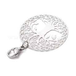 201 Stainless Steel Flat Round with Tree of Life Pendant Decorations&nbsp;HJEW-JM02521