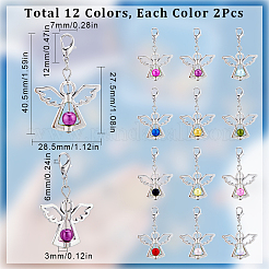 24 個 12 色合金ペンダント装飾  ccbプラスチック  カニカン  アンティークシルバー  天使の翼  ミックスカラー  40~41mm  2個/カラー&nbsp;HJEW-SC0003-01