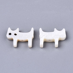 天然淡水シェルビーズ  猫の形  ホワイト  11.5x14.5x3mm  穴：1mm&nbsp;SSHEL-R049-03