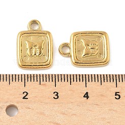 304ステンレスペンダント  蝶のチャームが付いた正方形  イオンプレーティング（ip）  18KGP本金メッキ  17x12x3mm  穴：2.5mm&nbsp;STAS-L293-13G